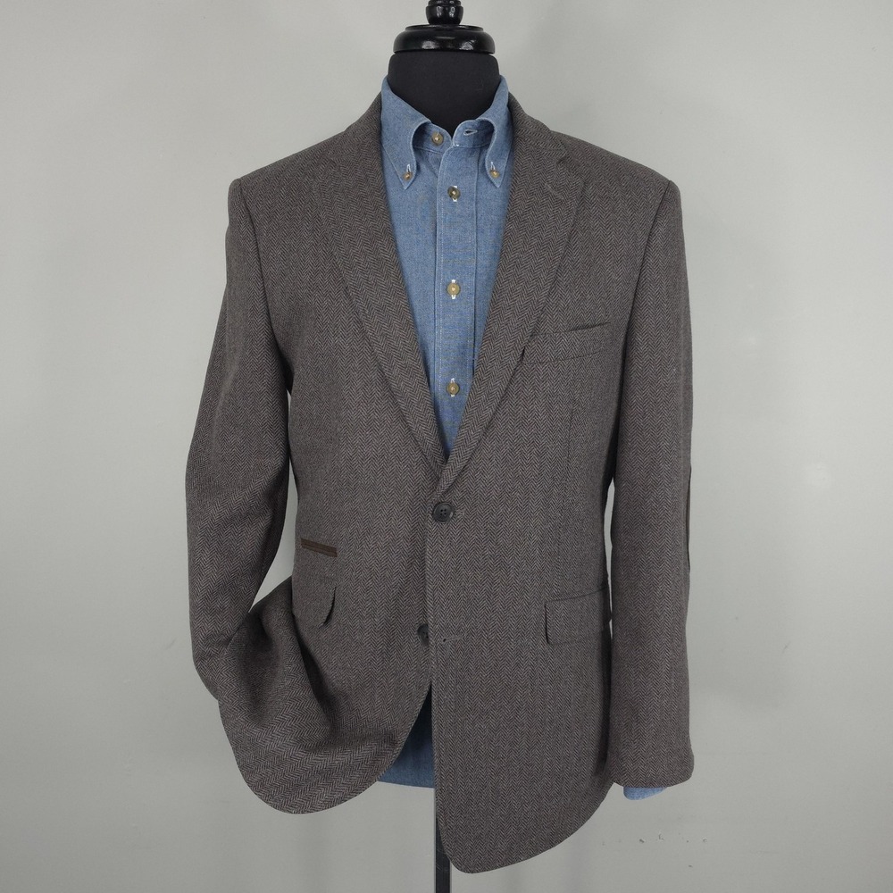 Joseph Abboud Blazer Mens Medium Brown Herringbone Elbow Patch Sport Coat Jacket